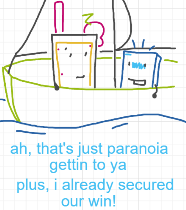 A panel from Ready Oar Knot, episode three of the Board Boards object show by Furretwalk/WalkingFurret.